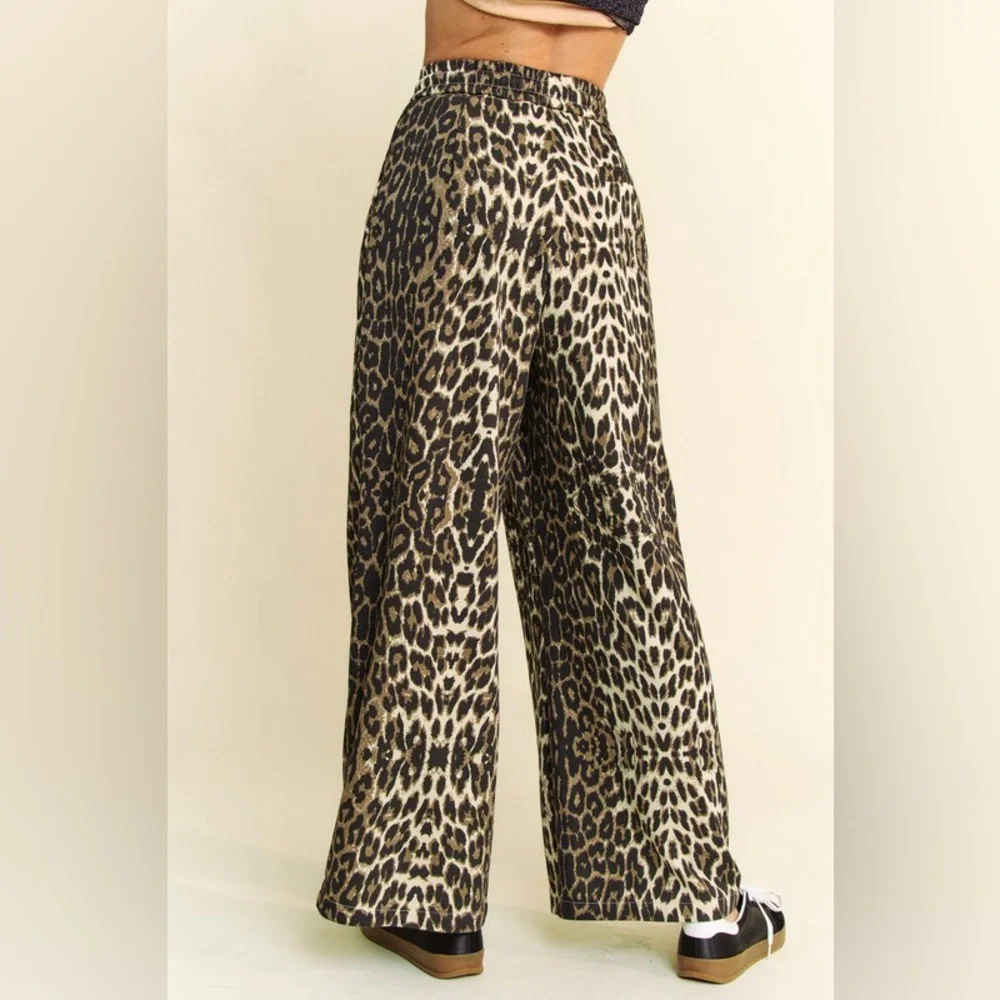 🟠272B. Drawstring Leopard Wide Leg Pants - Picture 4 of 8